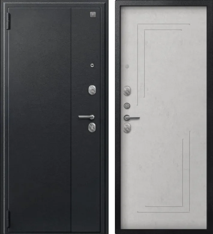 Фото Дверь A-06 черный сатин - бетон светлый DIS007337
